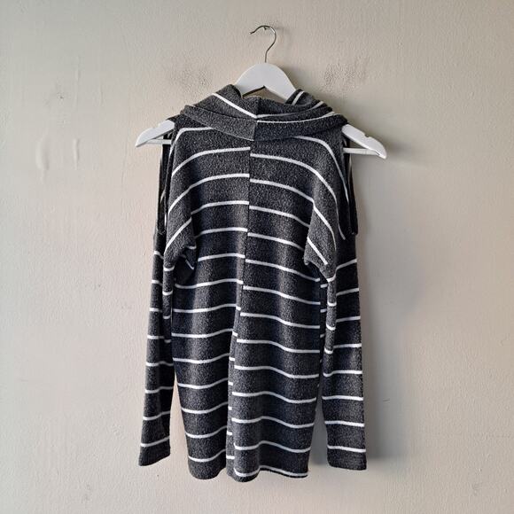 Design Lab Lord & Taylor Top Striped Cowl Neck Cold Shoulder Gray White Size XS - Picture 4 of 16
